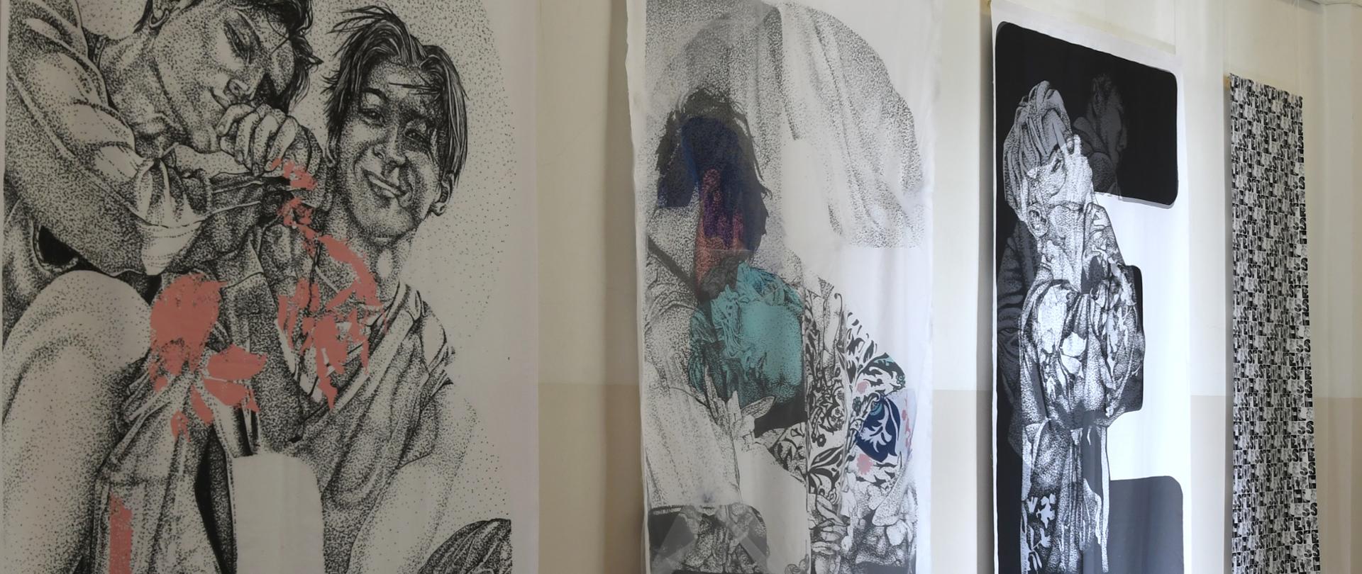 Tkaniny z nadrukiem przedstawiającym dwóch chłopaków