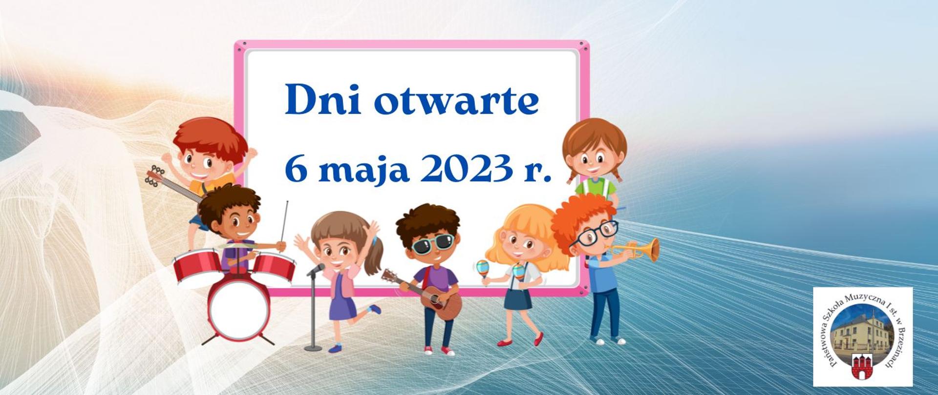 Zdjęcie przedstawia na kolorowym tle dzieci z instrumentami oraz napis "Dni otwarte". W prawym dolnym rogu logo szkoły.