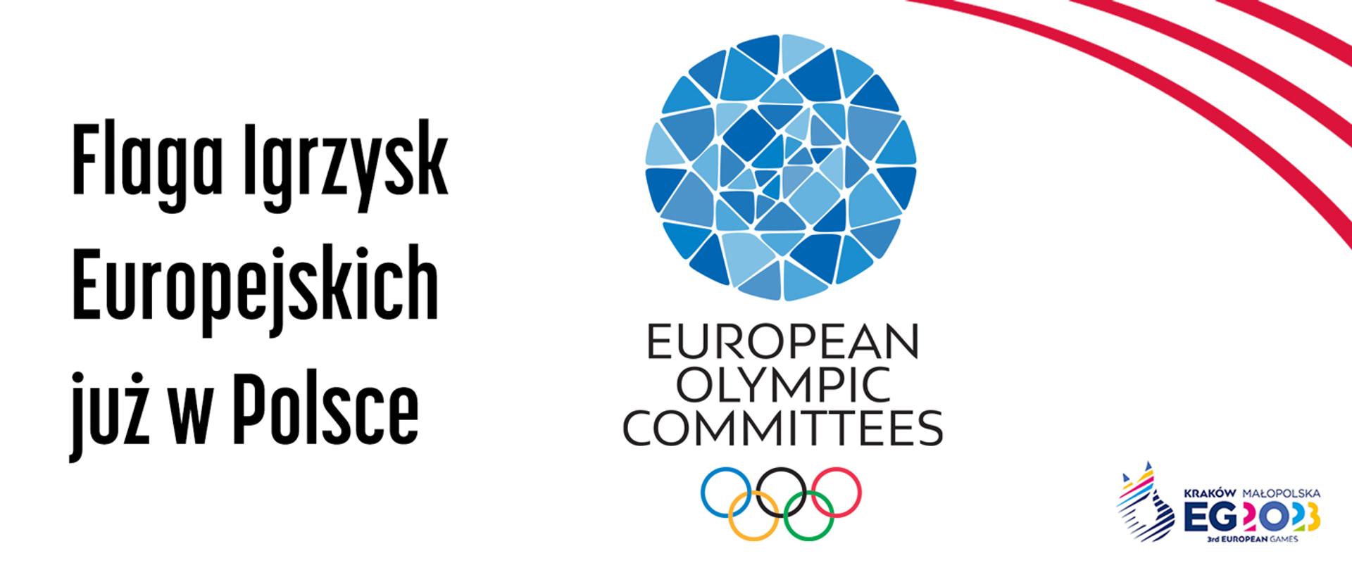 Flaga Igrzysk Europejskich już w Polsce - plansza z logotypem Stowarzyszenia Europejskich Komitetów Olimpijskich i logotypem 3. IE