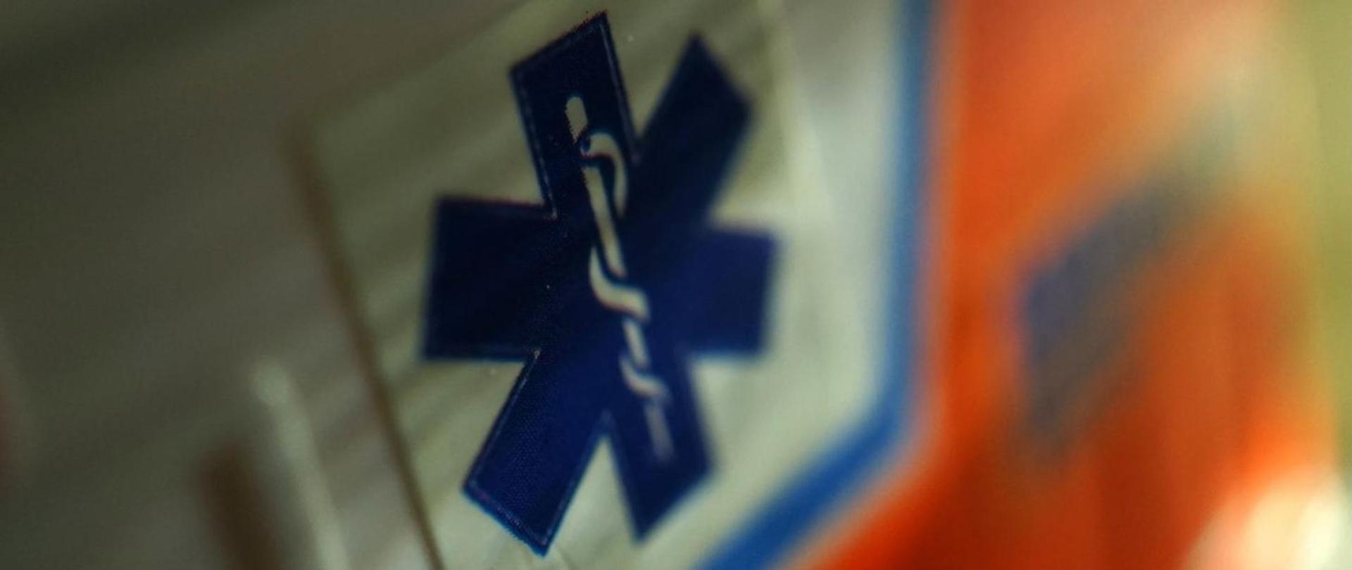 niebieski krzyż z laską Eskulapa