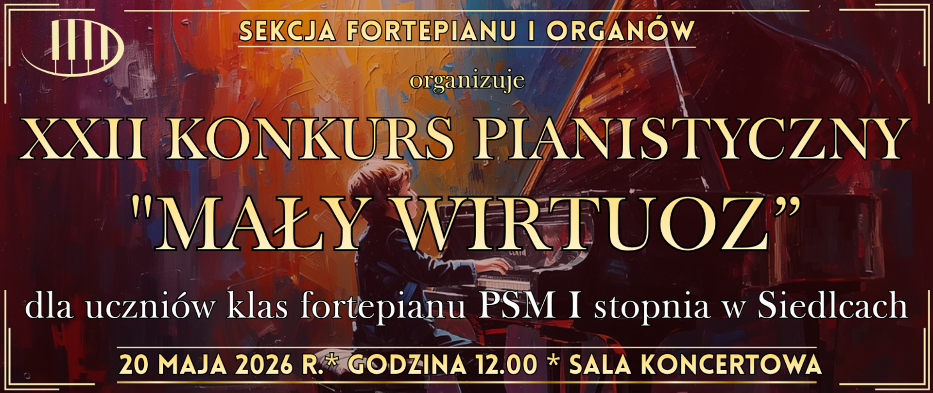 baner w tle dziecko grające na fortepianie oraz informacja o wydarzeniu