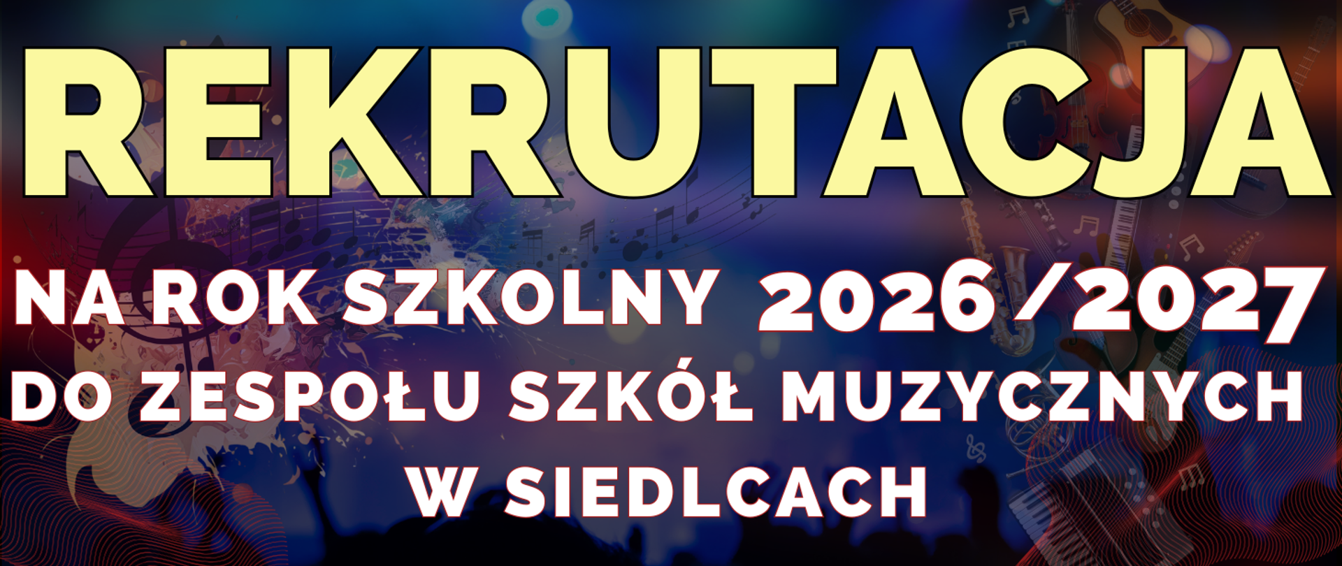 baner ciemne tło z instrumentami muzycznymi oraz informacja o rekrutacji