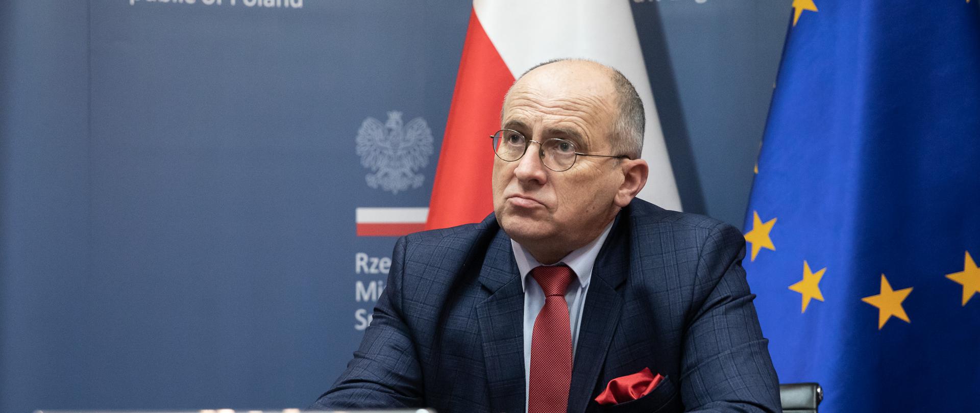 2021.03.30 Warszawa . Minister Zbigniew Rau . Wideokonferencja ISIS Daesh .Fot. Tymon Markowski / MSZ