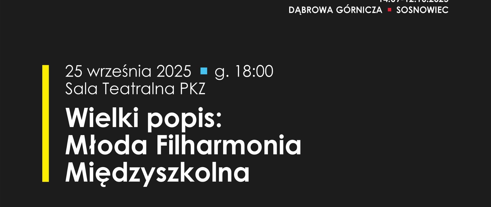 Na czarnym tle białe napisy informujące o szczegółach koncertu. W lewym górnym rogu grafika przedstawiająca zarys skrzypiec w kolorze pomarańczowym, trzymanych przez imitację rąk w kolorze turkusowym. W prawym górny rogu logo festiwalu. W prawym dolnym rogu kod QR sponsora. W stopce loga organizatorów oraz partnerów i patronów wydarzenia.