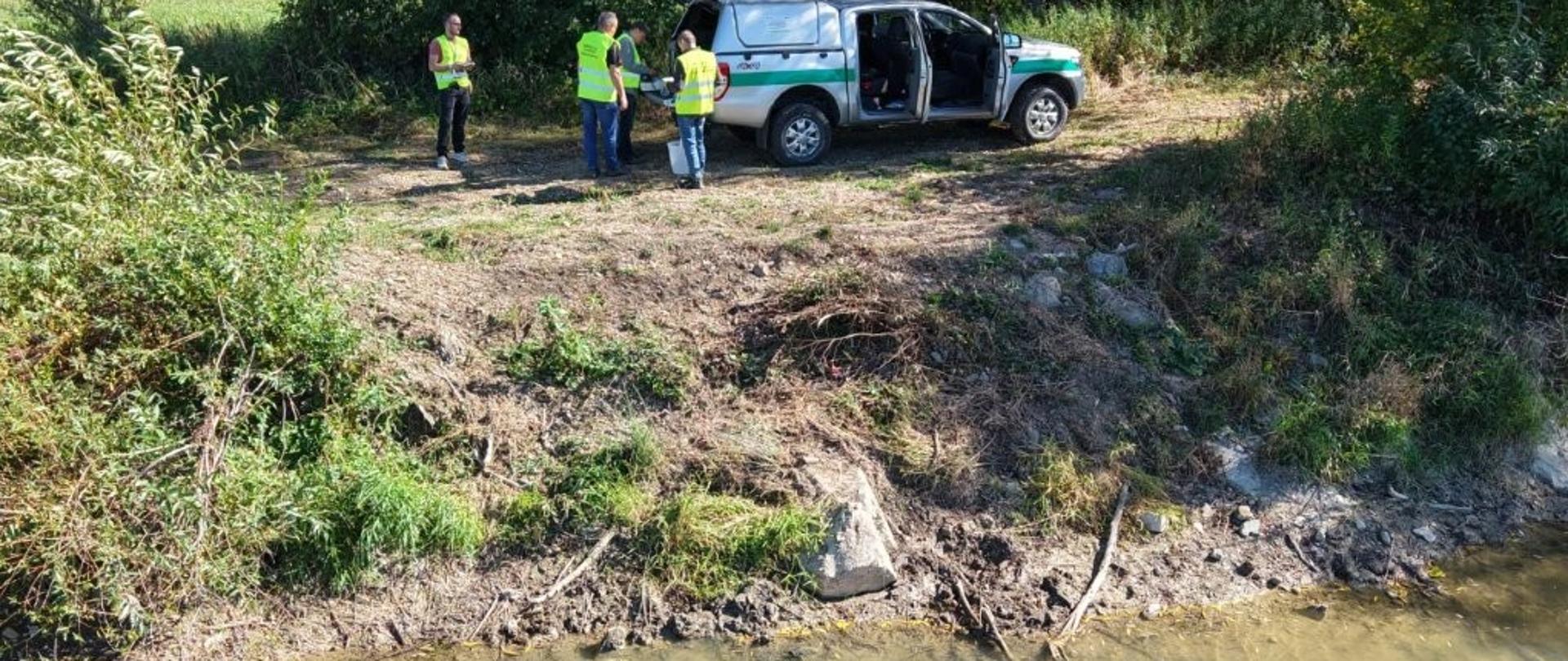 Pracownicy IOŚ w GIOŚ nad rzeką Jasiołka