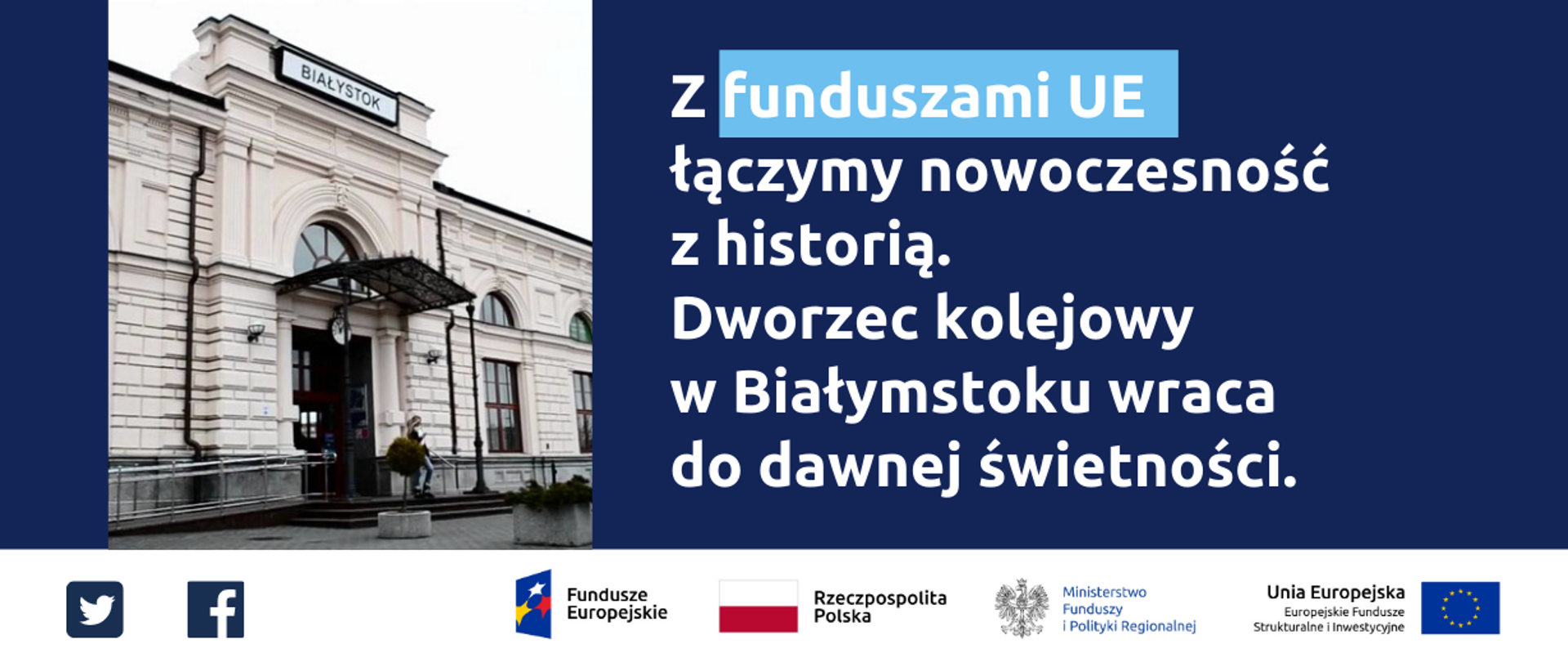 infografika przedstawia informację o projekcie i zdjęcie dworca