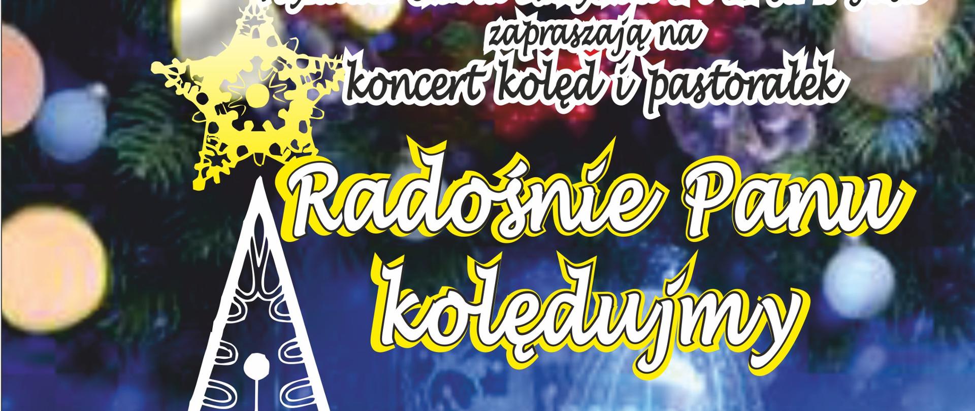 Plakat na niebieskim tle z grafiką w kolorze białym przedstawiającą choinkę zwieńczoną złotą gwiazdą.
Centralnie podane są informacje o wykonawcach z Jasielskiego Domu Kultury, Państwowej Szkoły
Muzycznej I st. w Jaśle, Prywatnej Szkoły Muzycznej I i II st. w Jaśle, którzy zapraszają na koncert kolęd i
pastorałek ,, Radośnie Panu Kolędujmy” w sali widowiskowej Jasielskiego Domu Kultury 1 lutego 2023 r.
o godz. 18:00. Karty wstępu do odbioru w sekretariacie JDK. W dole plakatu na białym tle umieszczone
loga instytucji organizujących koncert oraz sponsora – firmy Toyota.