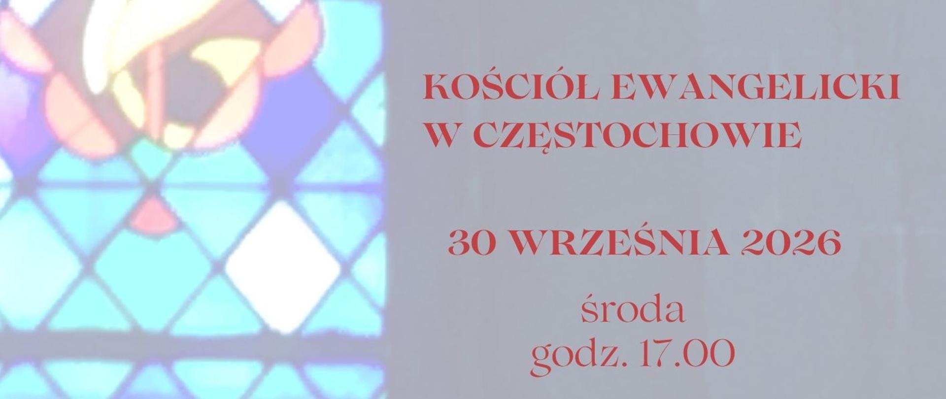 Szare tło, witraż, logo szkoły, tekst dotyczący koncertu z okazji Międzynarodowego Dnia Muzyki 30 września 2026 r. o godz. 17.00