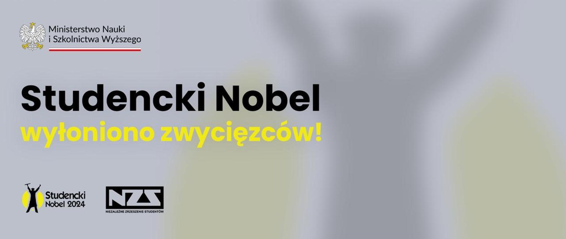 Grafika - na szarym tle napis Studencki Nobel 2024 - wyłoniono zwycięzców.
