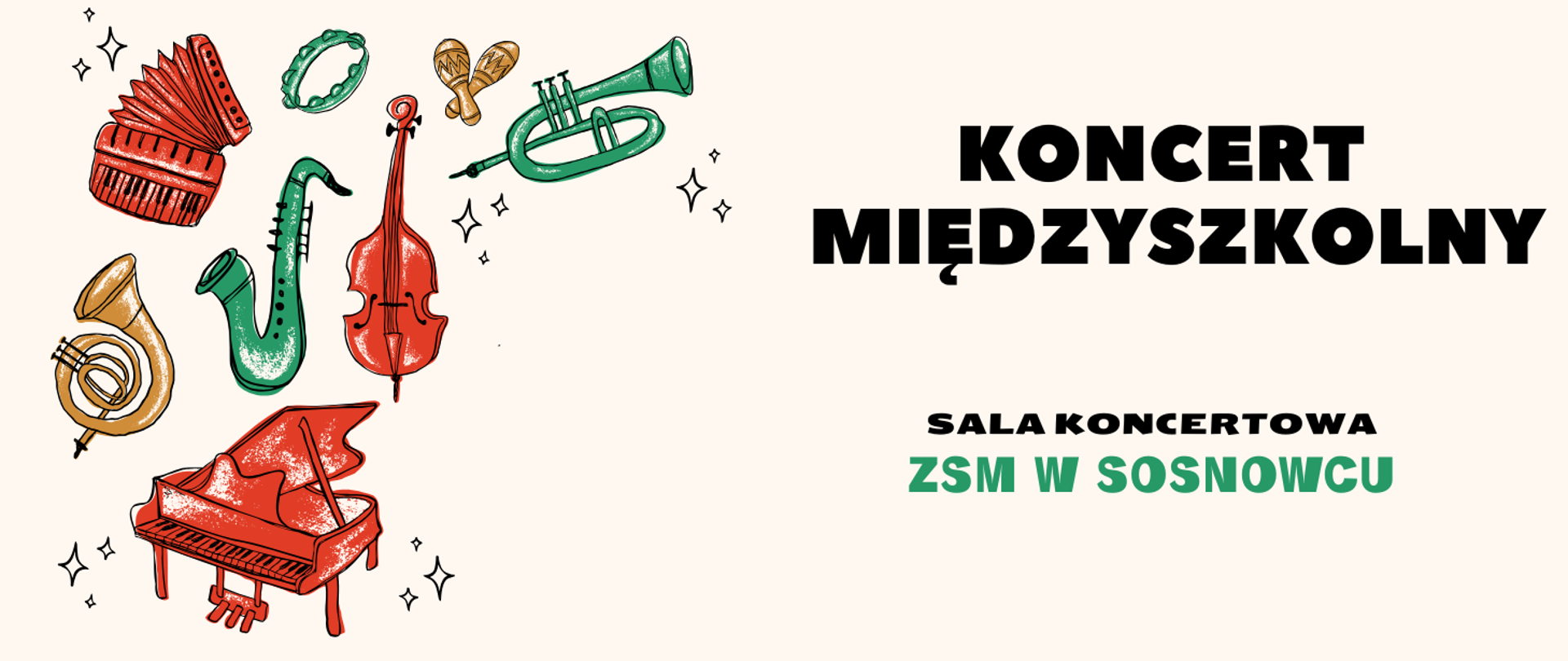 baner na kremowym tle, po lewej czarny napis, po lewej ikony instrumentów