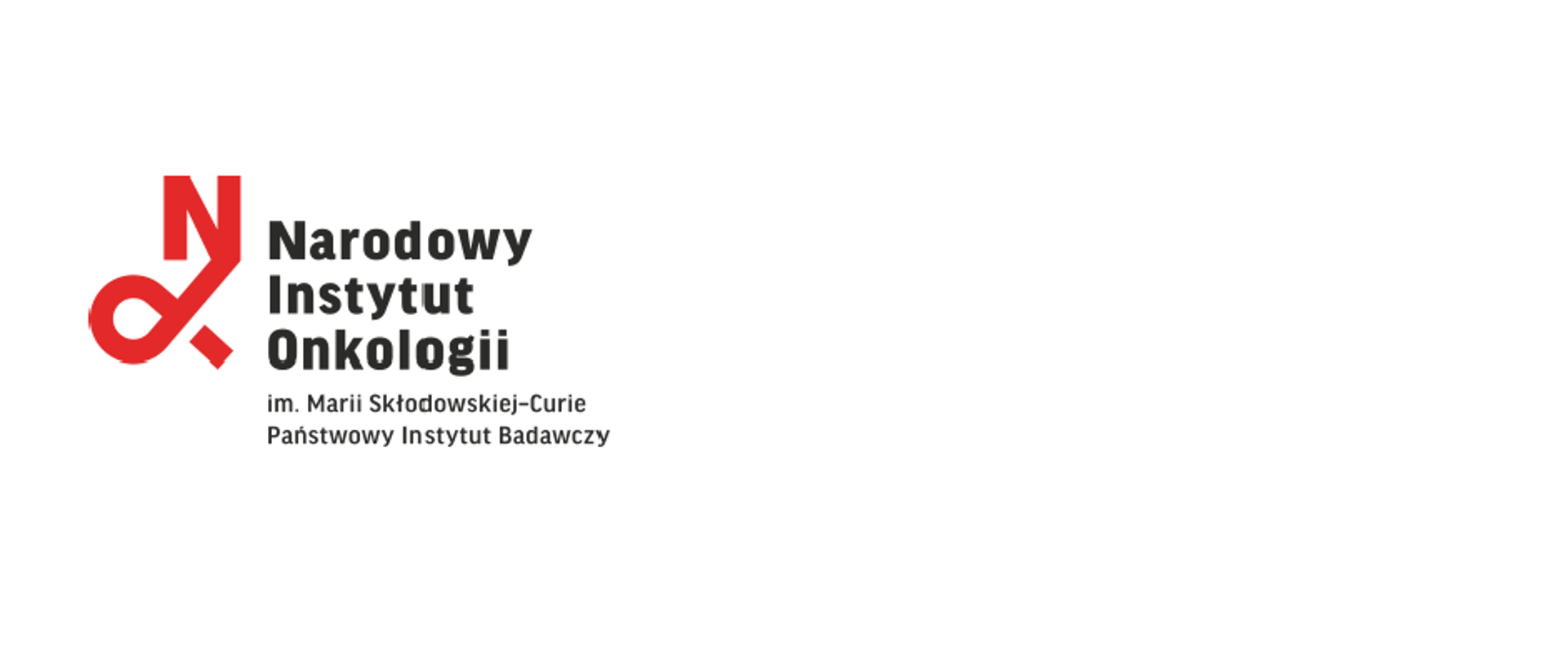 Na białym tle znajduje się czerwone logo NIO oraz czarny napis "Narodowy Instytut Onkologii im. Marii Skłodowskiej-Curie Państwowy Instytut Badawczy"