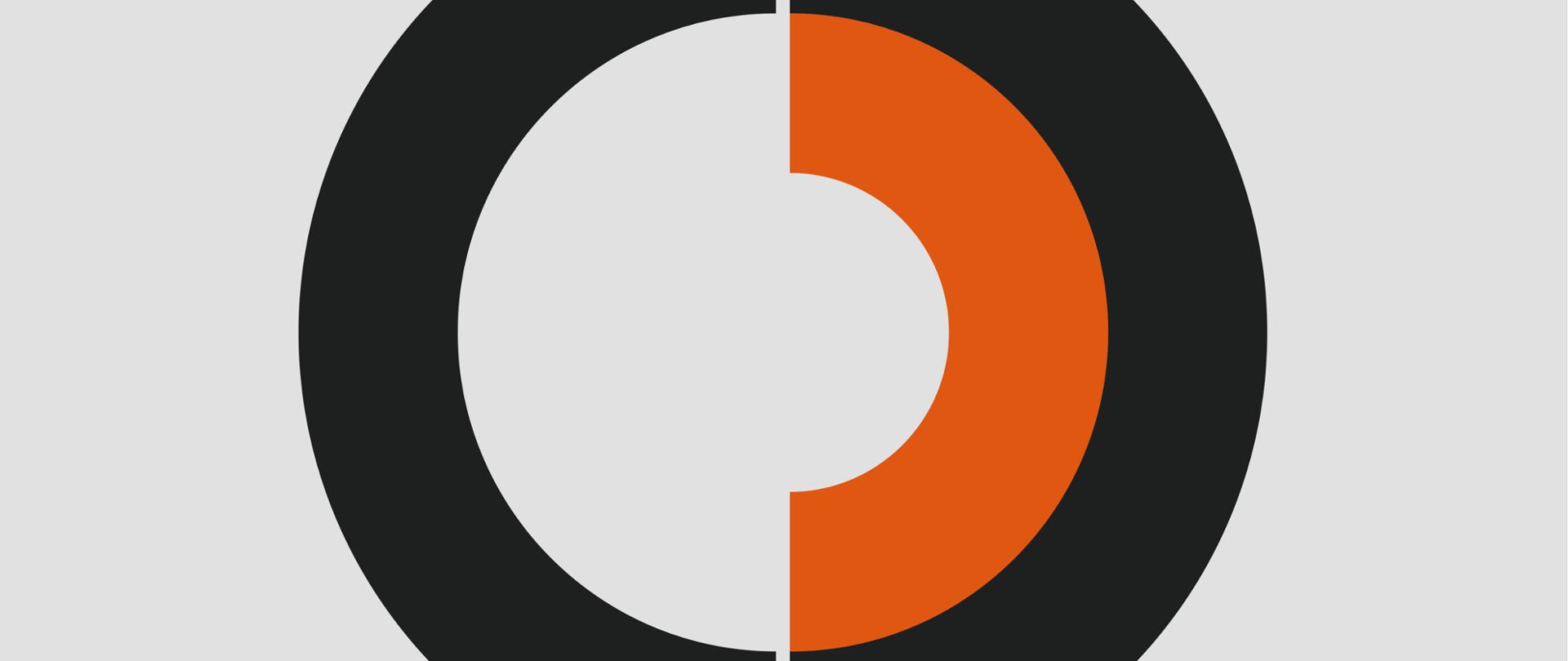 Grafika koncertu przedstawiająca przekrój walca o trzech równych warstwach - zewnętrzna w kolorze czarnym, środkowa pomarańczowa i środek biały.