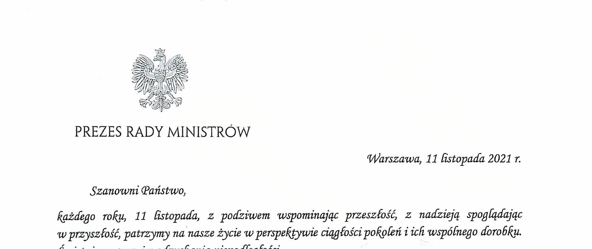 Zdjęcie listu Premiera