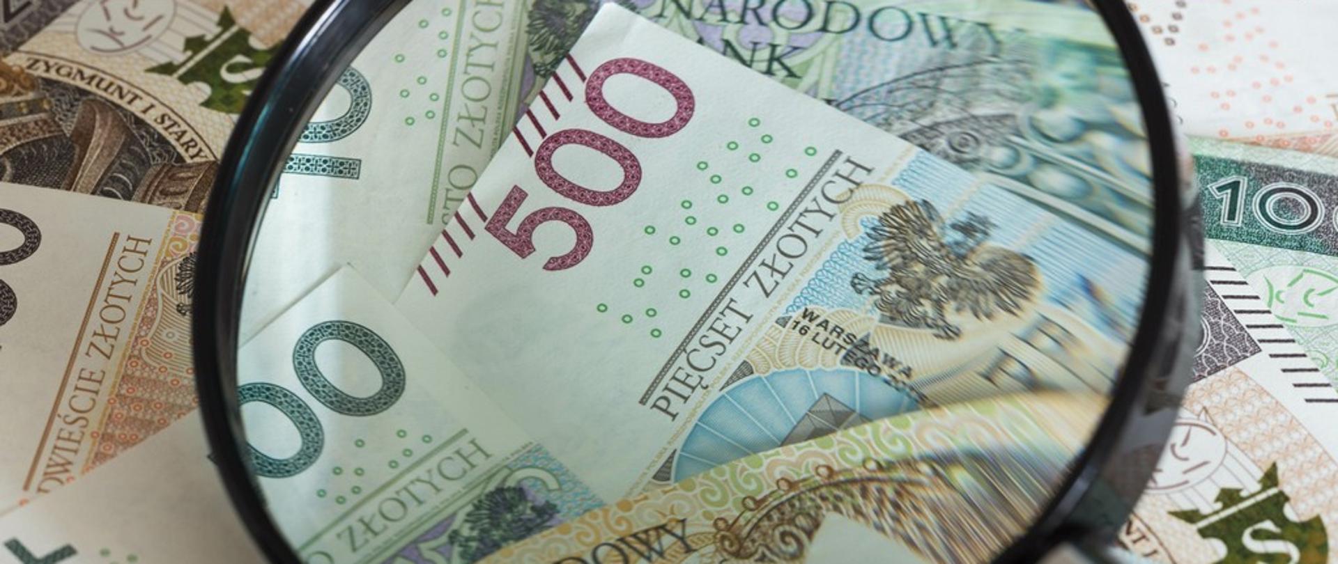 Polskie pieniądze pod szkłem powiększającym