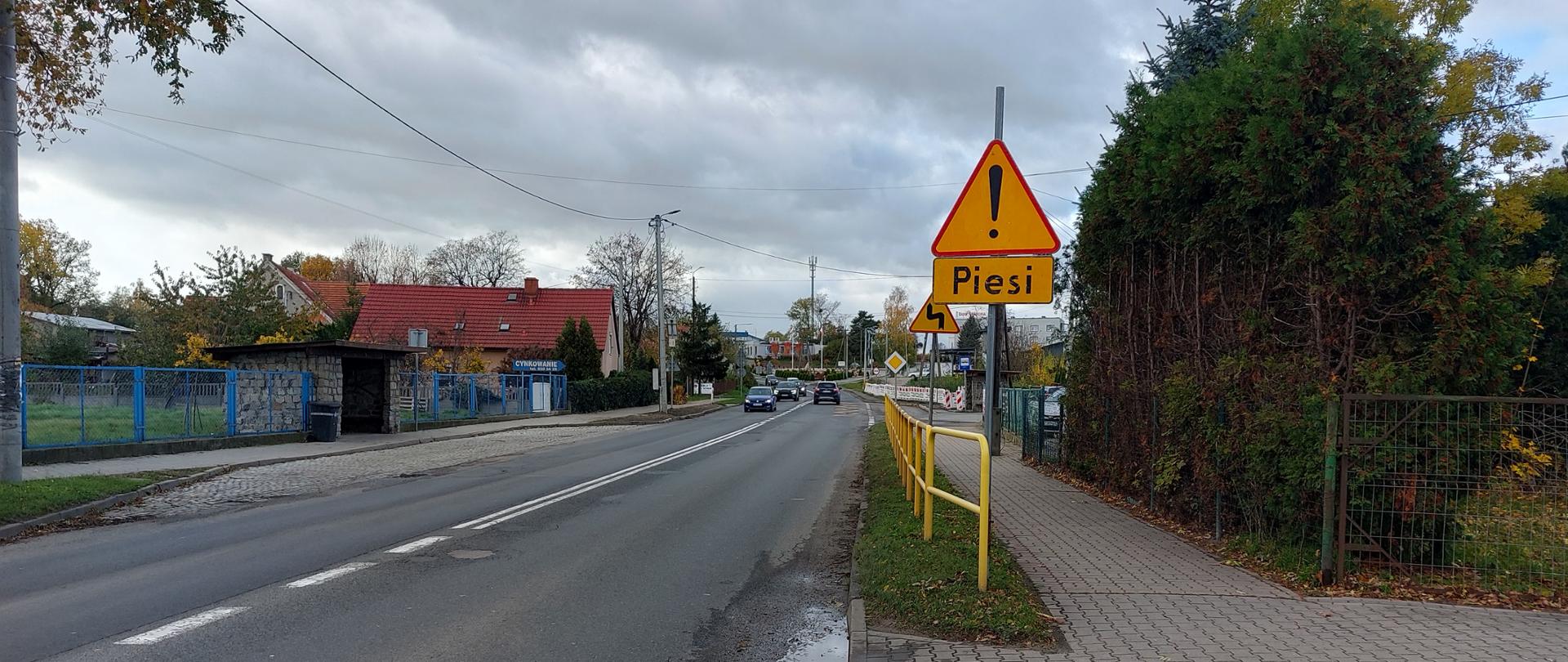 Na zdjęciu widać fragment DK35 w Marcinowicach z nowymi znakami drogowymi.