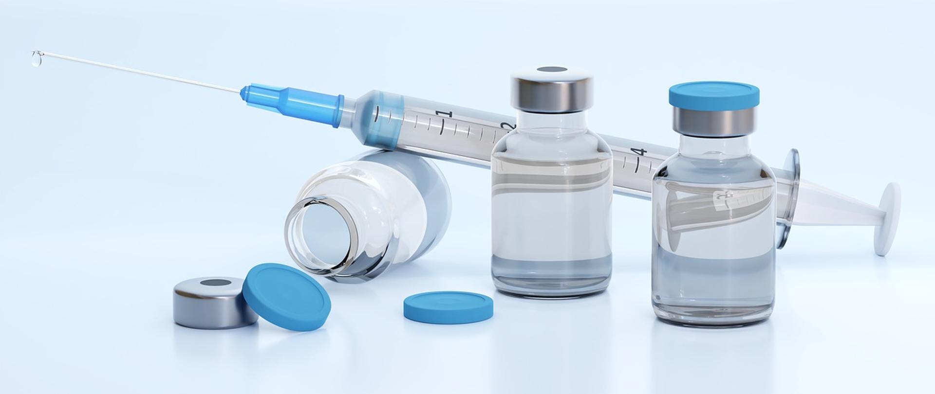 Zdjęcie przedstawia szczepionkę - ampułkę i strzykawkę
