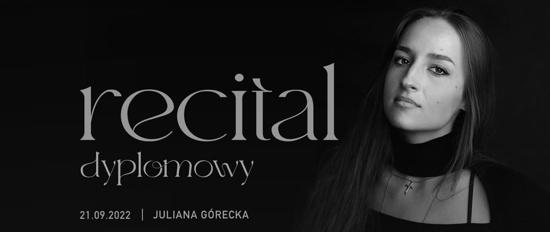 Afisz -na ciemnym tle zdjęcie wykonawcy i napis "Recital dyplomowy, 21.09.2022"