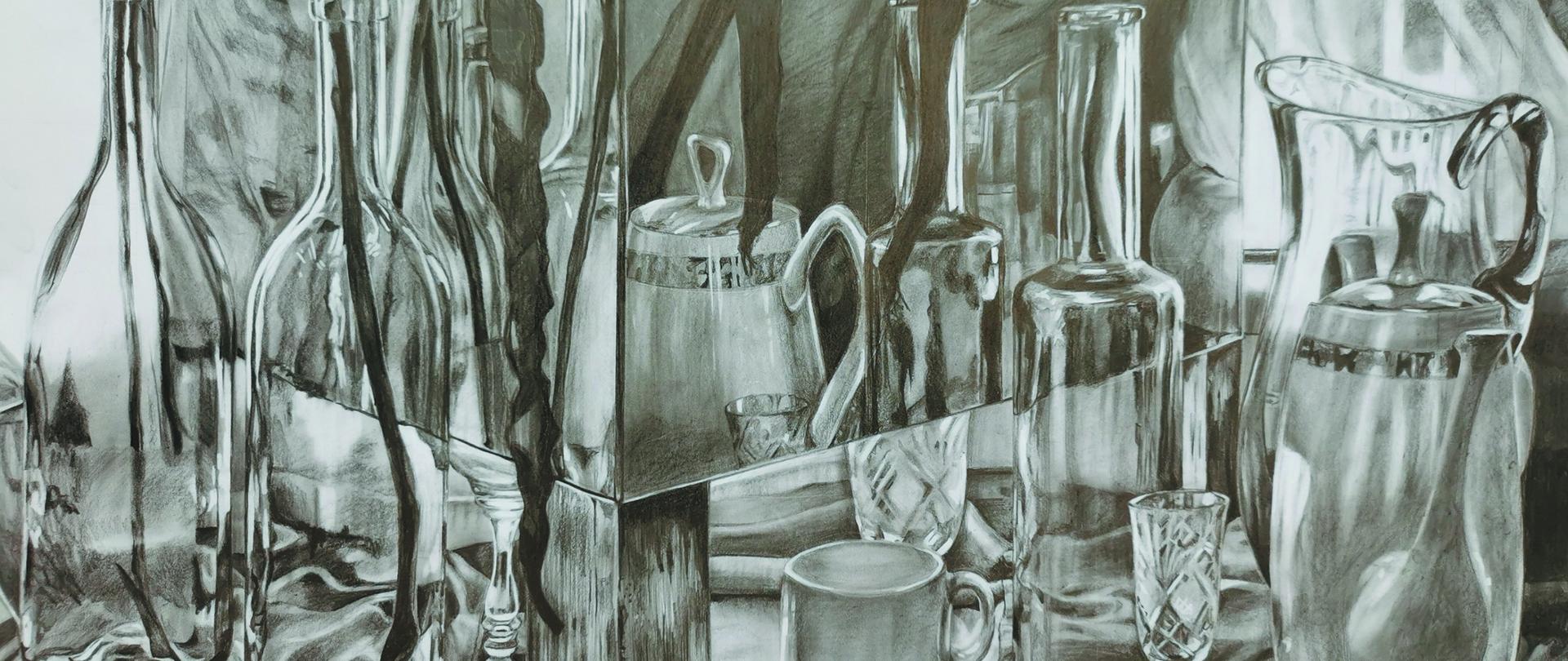 Rysunek przedstawiający szklane przedmioty