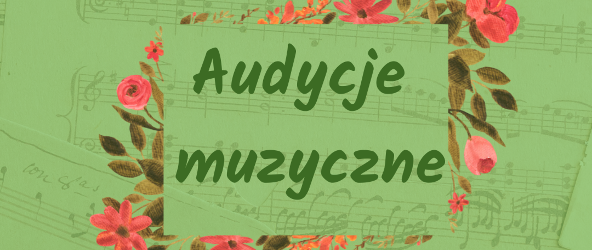 Na zielonym tle w nutki nazwa wydarzenia oraz miejsce