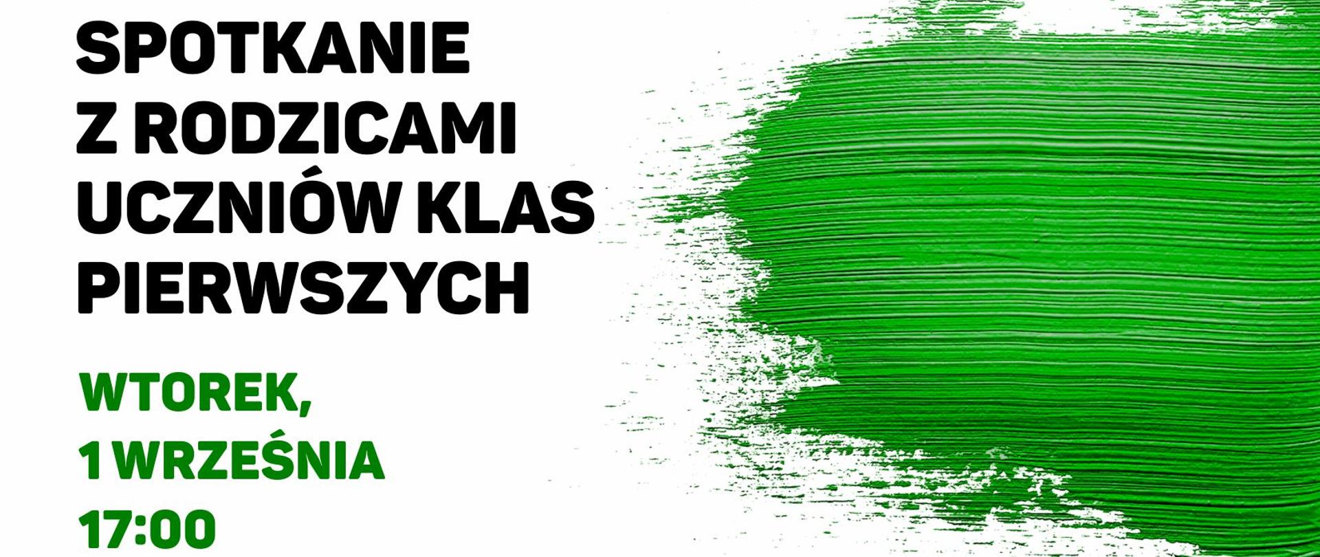Tekst po lewe stronie i zielona plama po prawej stronie