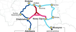 Schemat linii kolejowej Podłęże - Piekiełko