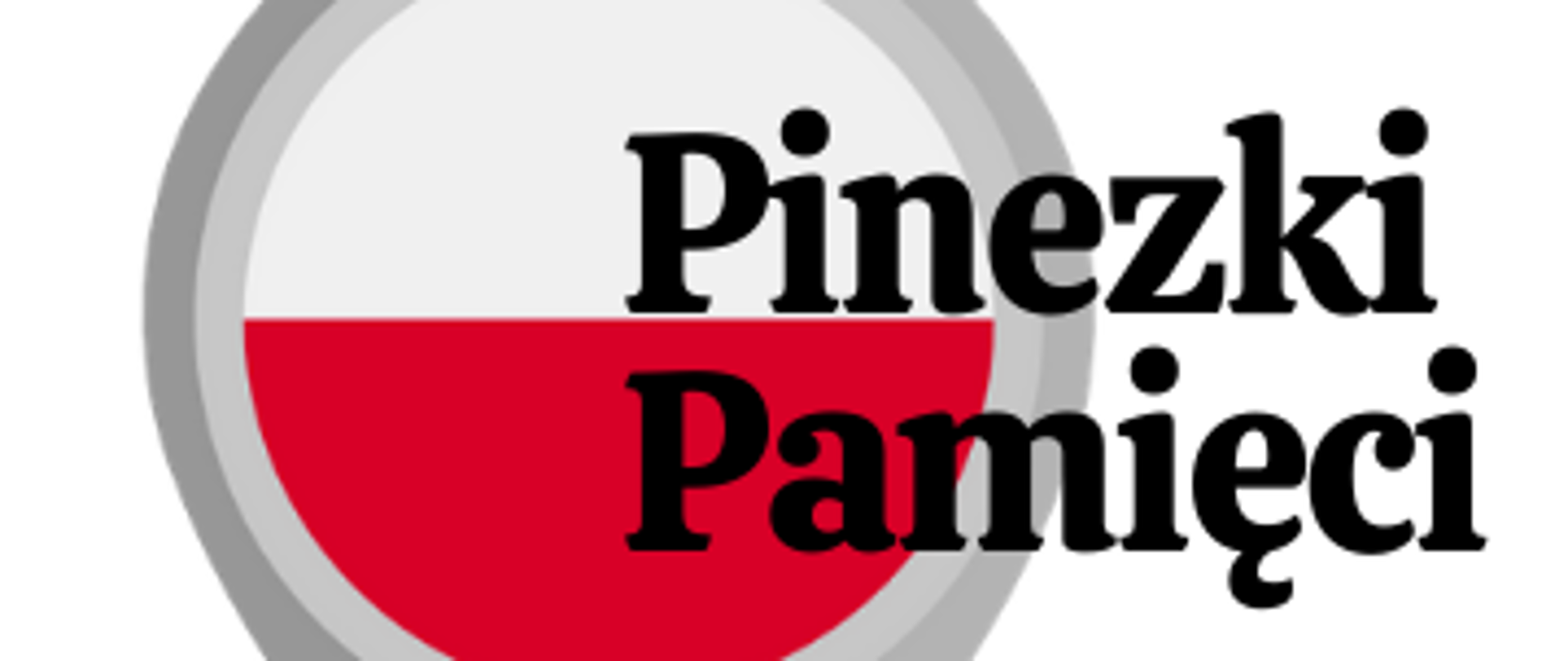 Logo projektu Pinezki Pamięci - czarny napis w dwóch wersach "Pinezki Pamięci" na tle biało-czerwonej główki pinezki