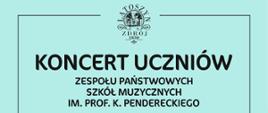 Plakat z wydarzeniem - Koncert uczniów ZPSM w Dębicy, który odbędzie się w Uzdrowisku Latoszyn Zdrój w dniu 4 czerwca 2023r. o godz. 15:00, koncert poprowadzi p. Ewa Markiewicz, tło plakatu to kolor jasny niebieski, na górze plakatu na środku znajduje się logo uzdrowiska, na środku plakatu w kole umieszczono różne instrumenty muzyczne, tekst napisano czcionką w kolorze czarnym, w stopce plakatu umieszczono logo Uzdrowisko - Latoszyn Zdrój 1850, logo Gminy Dębica, logo Centrum Kultury i Bibliotek Gminy Dębica, logo ZPSM w Dębicy