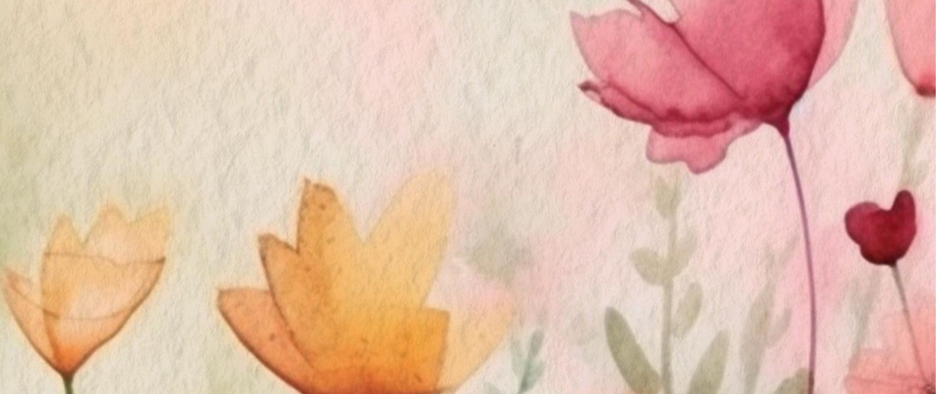 Plakat przedstawia żółte i różowe kwiaty na jasnoróżowym tle, napisy są ciemnoróżowe-klasa fortepianu Iwony Czech zaprasza na koncert 26 marca, godz. 18.00.