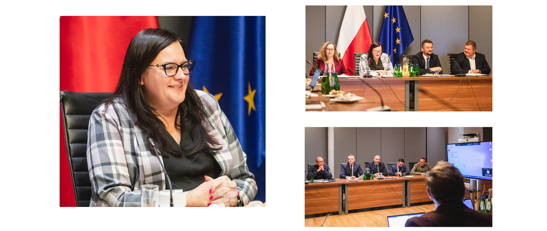 Kolaż trzech zdjęć z posiedzenia Międzyresortowego Zespołu do spraw organizacji WUF