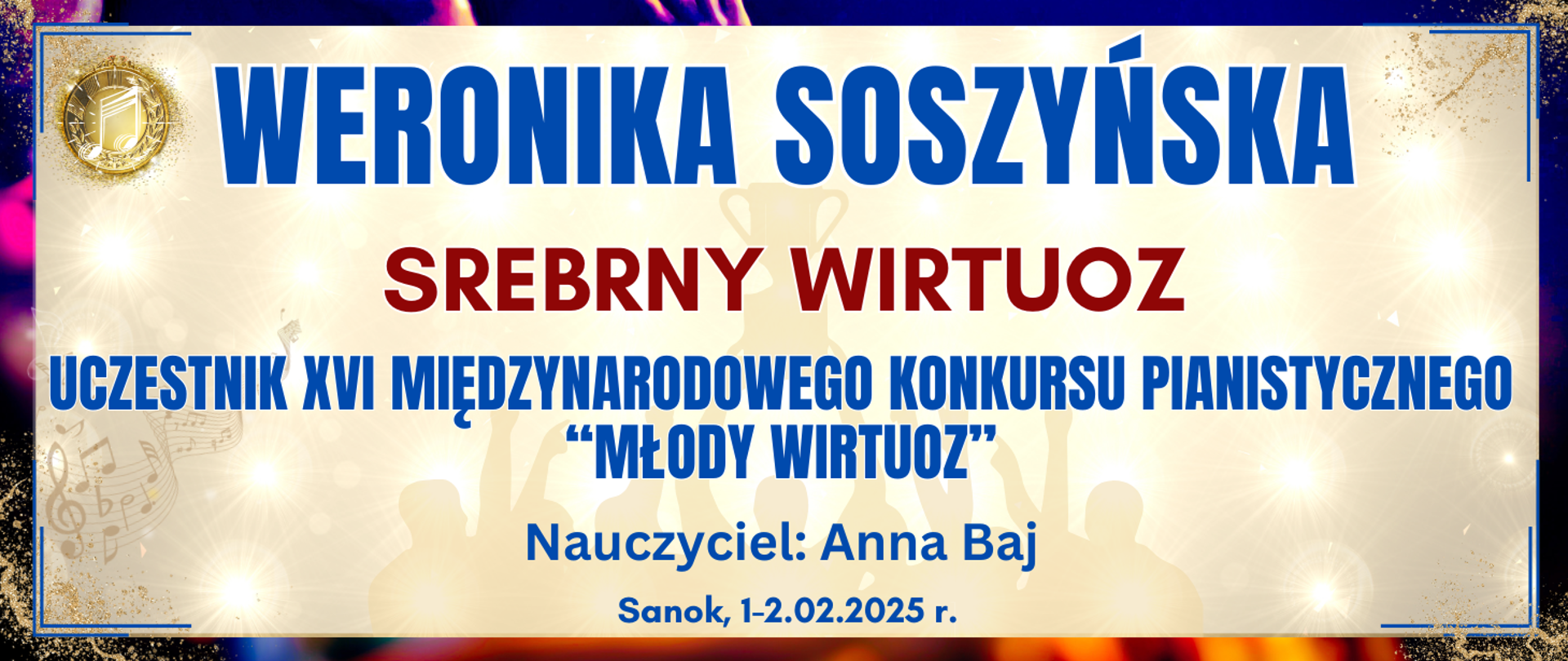 baner z ciemną kolorową ramką, jasne tło w środku z informacją o wyróżnieniu