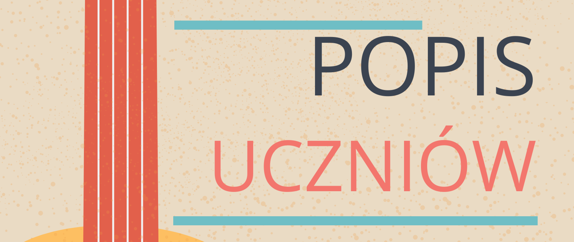 Zdjęcie przedstawia plakat popisu uczniów klas gitary przed wyjazdem na konkurs. Na beżowym tle po lewej stronie znajduje się graficzne przedstawienie gitary ustawionej pionowo gryfem do góry. Po prawej stronie zawarte są informacje o terminie i miejscu popisu. 