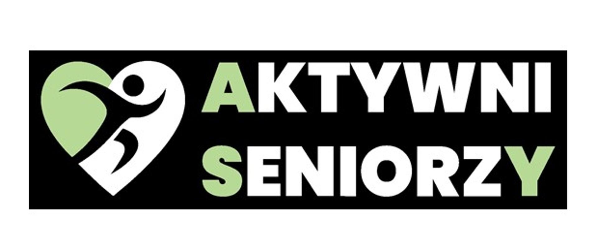 grafika przedstawia logo programu rządowego Aktywni Seniorzy (kontur serca z wpisaną w środek sylwetką osoby biegnącej) oraz napis "Aktywni Seniorzy"