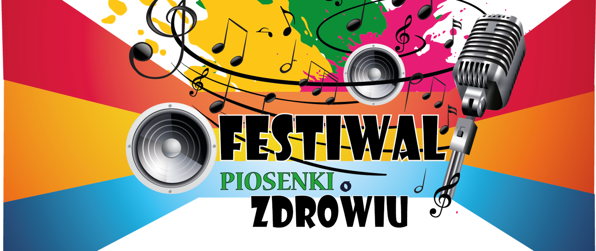 Plakat wielokolorowy z napisem: festiwal piosenki o zdrowiu