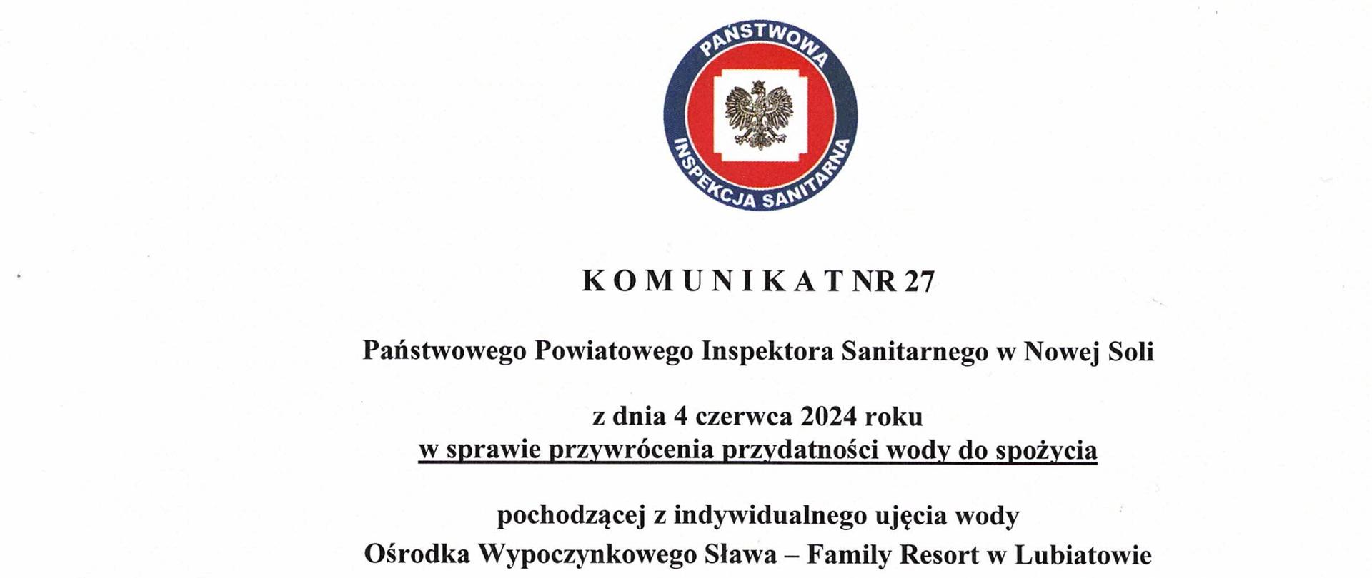 Komunikat nr 27 przydatność OW Sława