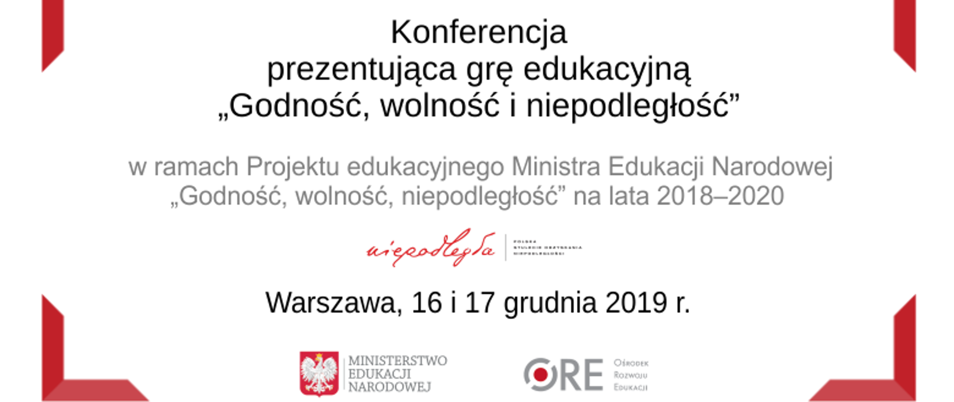 Napis na grafice konferencja prezentująca grę edukacyjną Godność, wolność i niepodległość