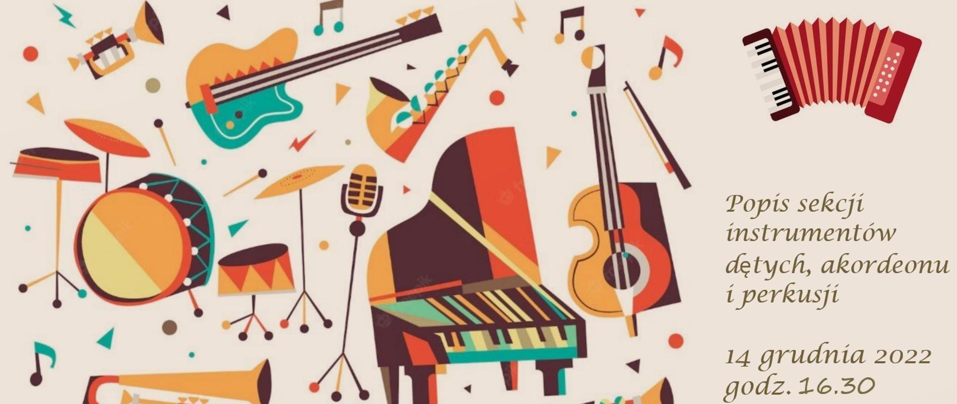 Plakat, ogłoszenie o popisie sekcji inst. dętych, akordeonu i perkusji