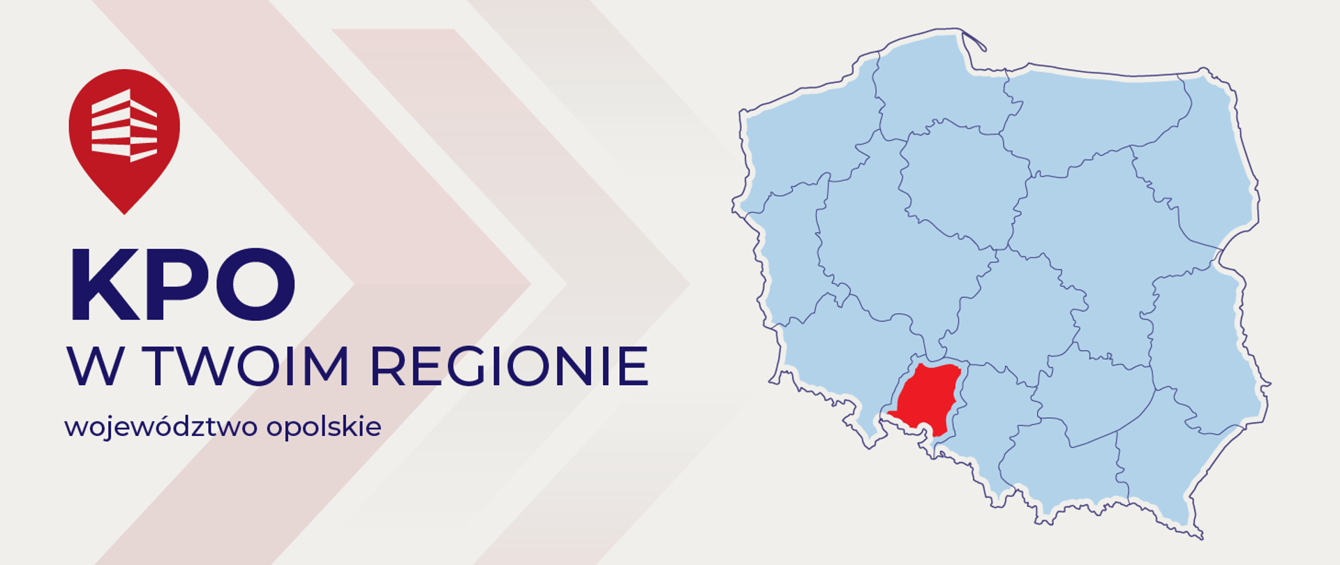 Na grafice widać hasło projektu i mapę Polski z zaznaczonym województwem opolskim