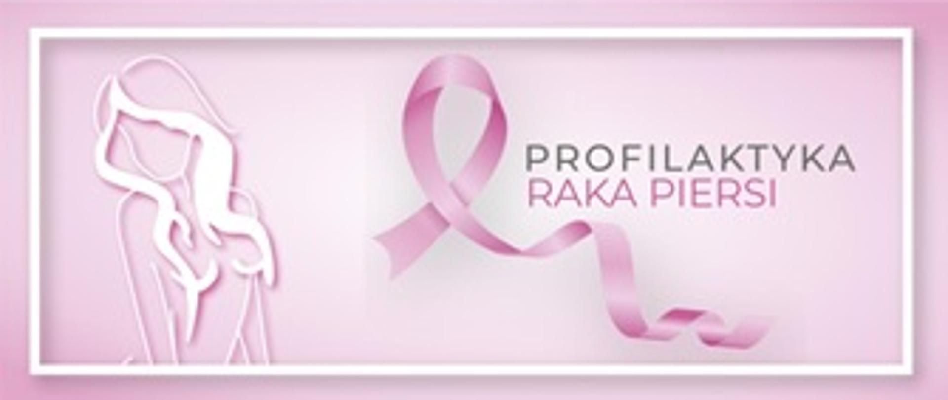 baner Profilaktyka Raka Piersi.Baner przedstawia rysunek kobiety wraz z różową wstążeczką.