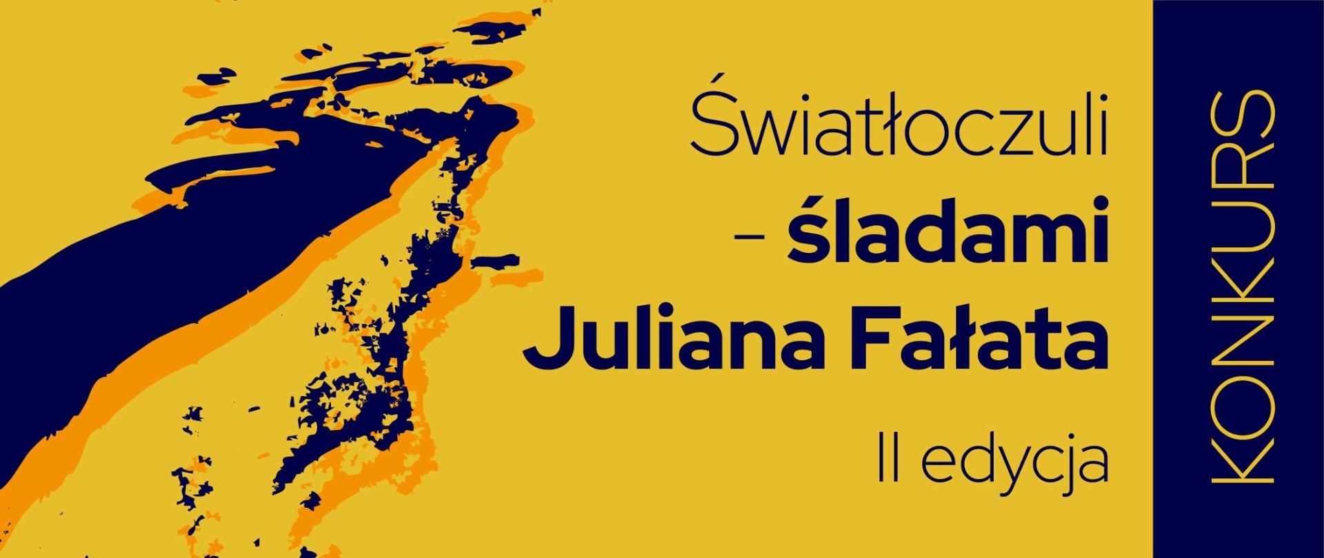 Żółto-niebieska grafika przedstawiająca plamę w kształcie rzeki, na banerze nazwa konkursu