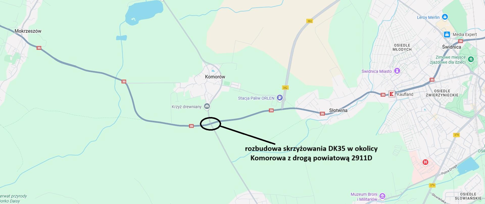 na zdjęciu widać mapę i zaznaczone skrzyżowanie, które będzie rozbudowane