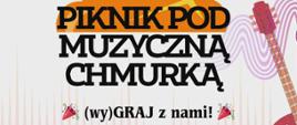 Tytułowy napis imprezy o hasło reklamowe. Z boku gryf gitary