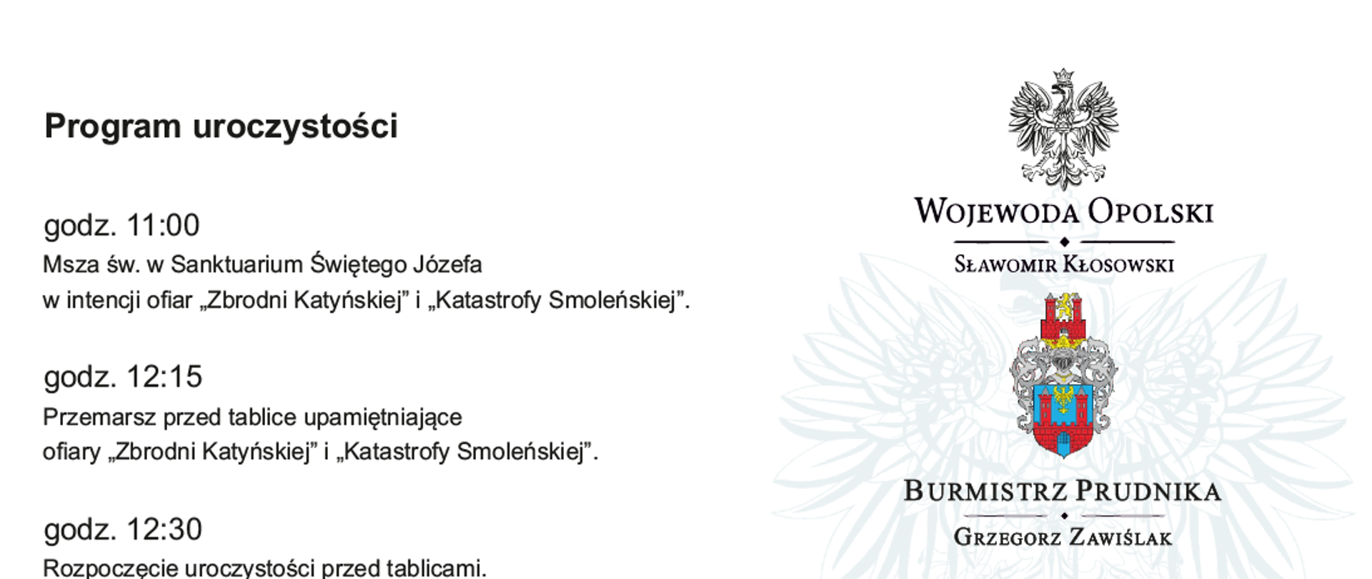 Tekst zapraszający na odsłonięcie tablic upamiętniających ofiary "Zbrodni Katyńskiej"