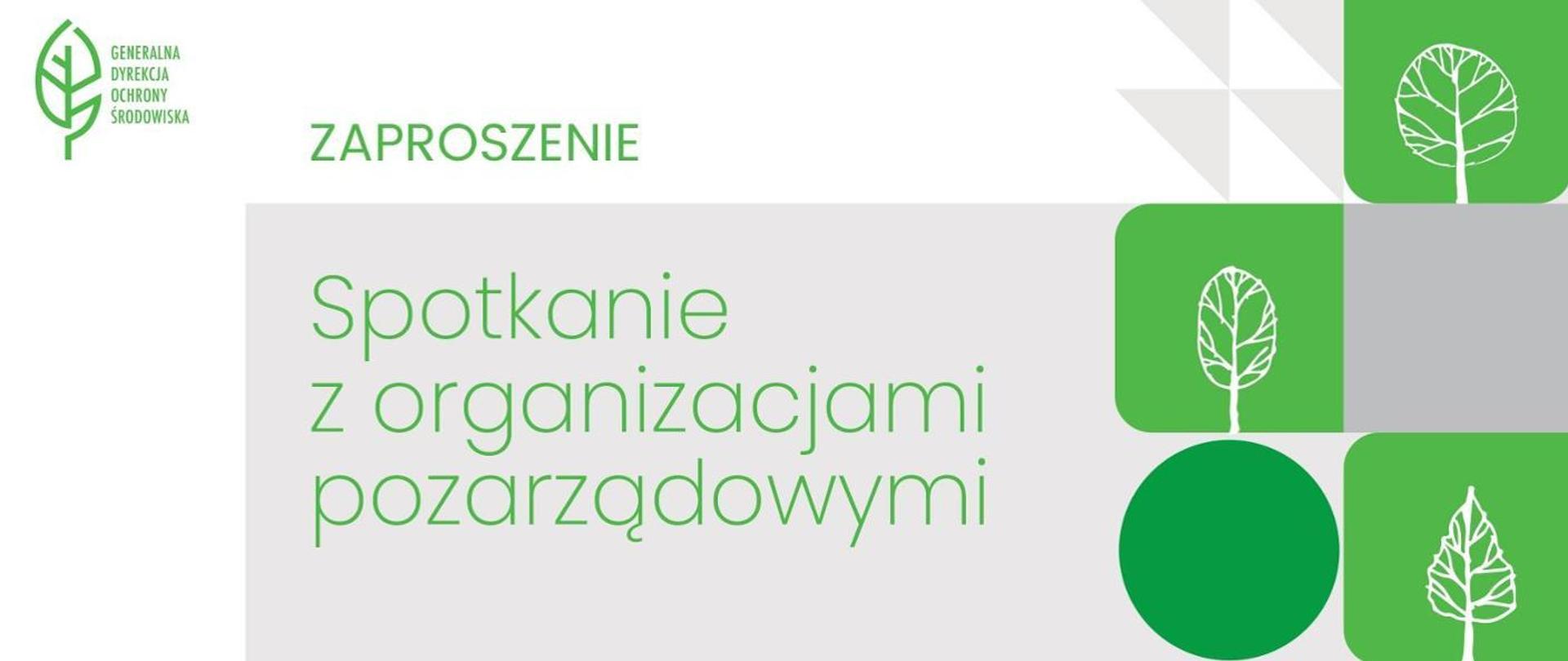 Grafika z kształtami drze. Na środku napis Zaproszenie. Spotkanie z organizacjami samorządowymi.