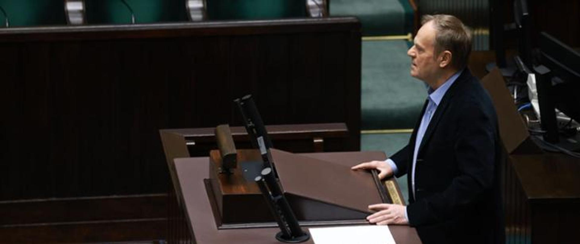 Prime Minister Donlad Tusk during his speech in the Sejm of the Republic of Poland.