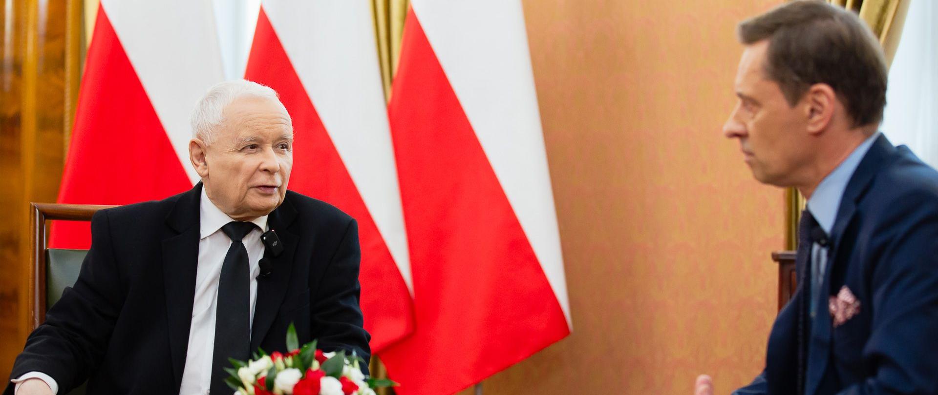 Premier Jarosław Kaczyński podczas wywiadu dla RMF FM.