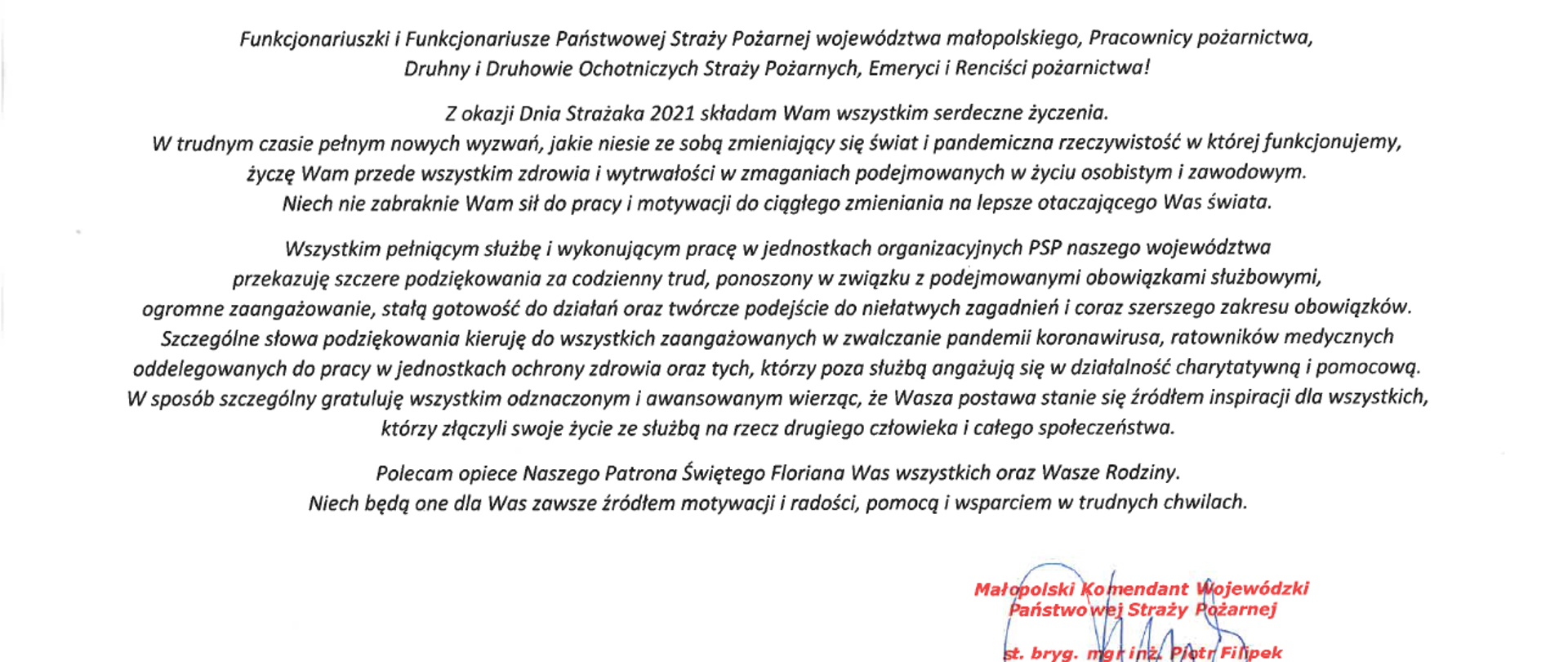Życzenia Ministra Spraw Wewnętrznych i Administracji Pana Mariusza Kamińskiego z okazji Dnia Strażaka 2021