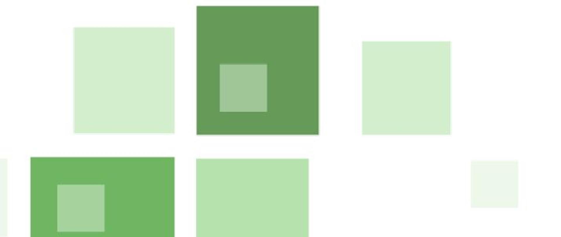 zielone (różne odcienie zielonego) kwadraty losowo rozrzucone na białym tle 