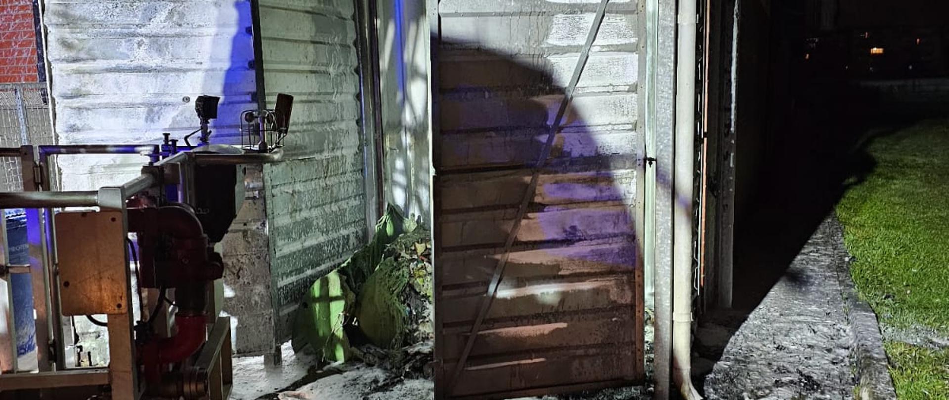 Ugaszony kontener na śmieci.