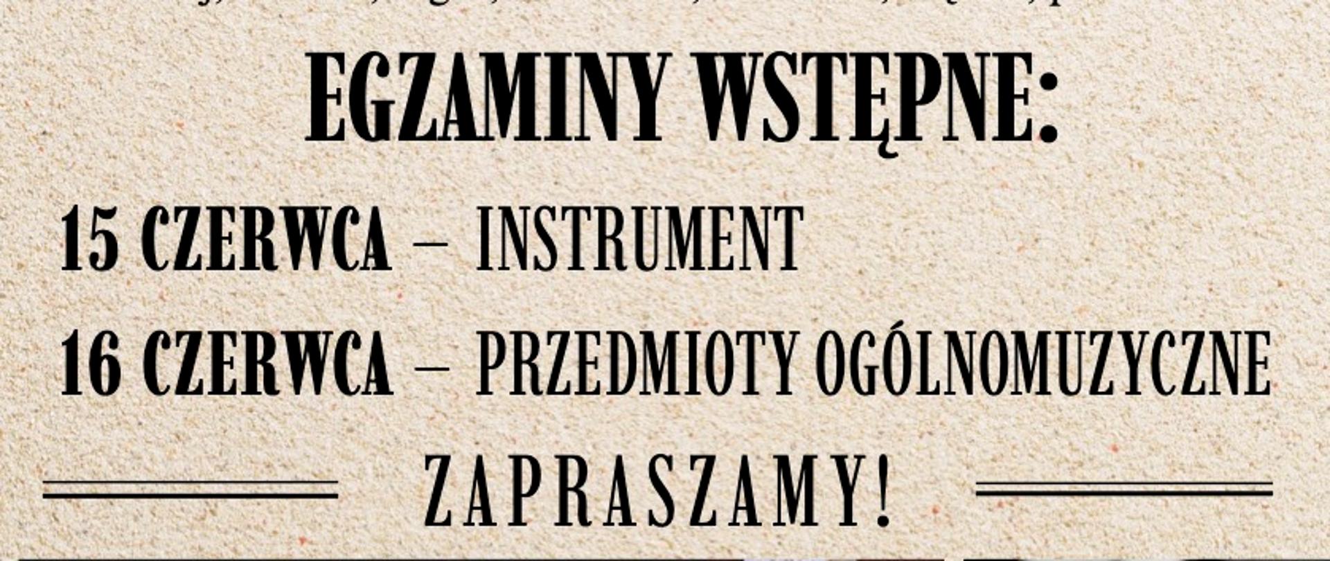 Na plakacie u góry od lewej logotyp PSM I i II stopnia w Żaganiu, po prawej budynek główny szkoły przy ul. Żelaznej 1 w Żaganiu, poniżej informacje dotyczące naboru do PSM II stopnia w Żaganiu, na dole zdjęcie orkiestry i dyrygenta, po prawej grafika wiolonczeli.