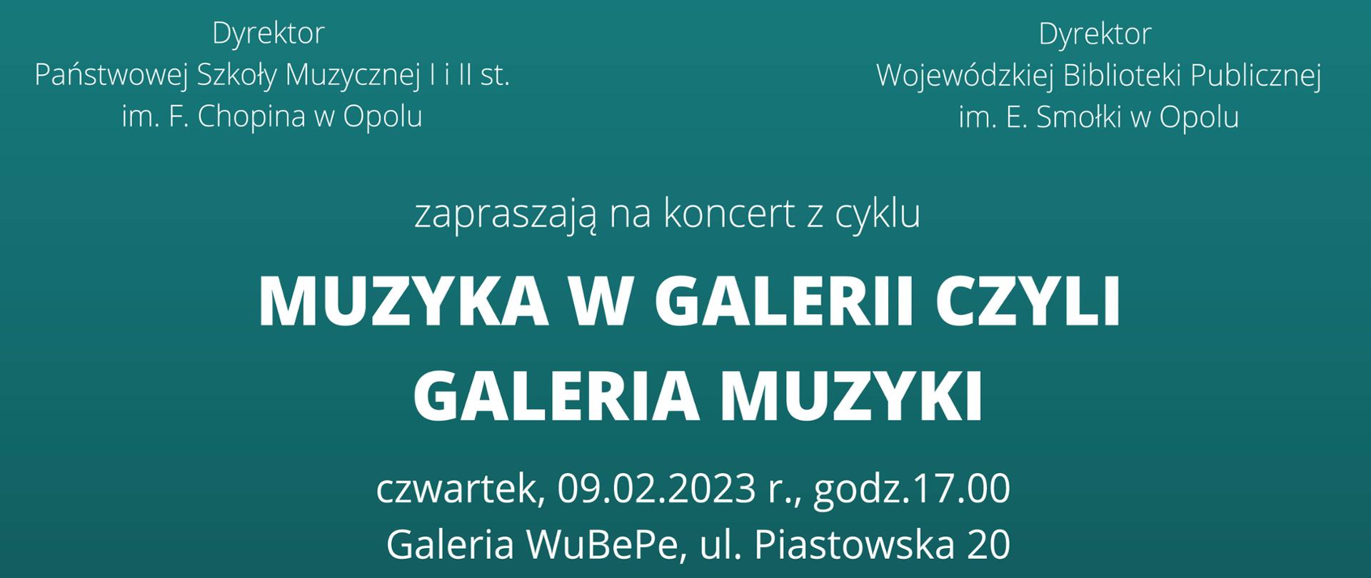 plakat przedstawia grafikę trąbki umieszczonej z lewej strony, w górnej części zamieszczono logotypy Szkoły oraz Wojewódzkiej Biblioteki Publicznej, w centralnej części umieszczono informację o wykonawcach, dacie, godzinie oraz miejscu koncertu, w dolnej części znajdują się logotypy patronów medialnych: Radio Opole, Radio DOXA, Nowej Trybuny Opolskiej, portalu informacyjnego opowiecie.info oraz ecovision.tv
